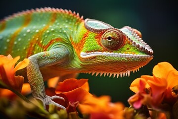 Beautiful chameleon on the flower, close-up
