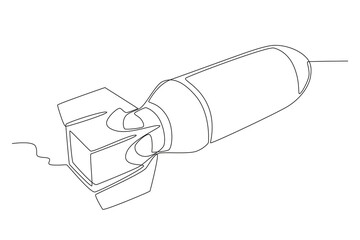 Close-up view of nuclear weapons. Nuclear weapon one-line drawing