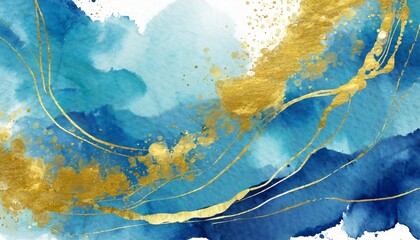 watercolor abstract background blue color accent mixed with gold minimalist pattern for backgrounds and social media