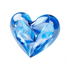 Fototapeta premium Blue glass heart isolated on white background. 3d render illustration
