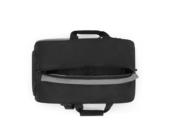 black color blank outdoor trendy fun sports custom nylon cross body shoulder strap bag duffle gym travel bags isolated on white background. mock-up.