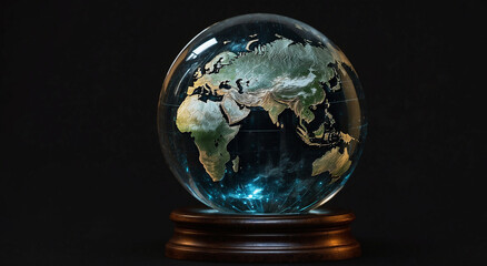 A realistic crystal globe in an isolated black background - AI Generative