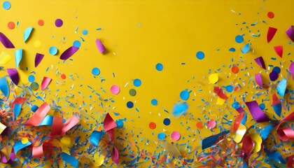 colored confetti flying on yellow background