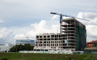 Beautiful building in the historical center of Omsk in summer 2023
