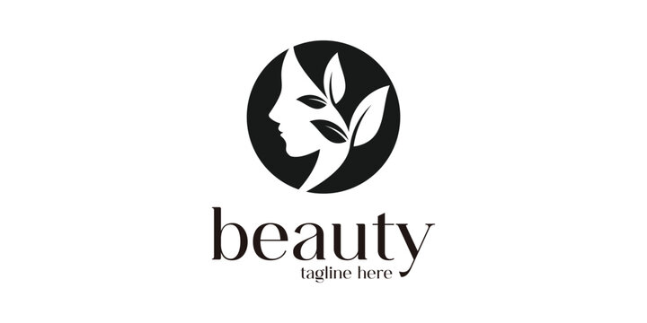 beauty logo design with face elements in a circle.