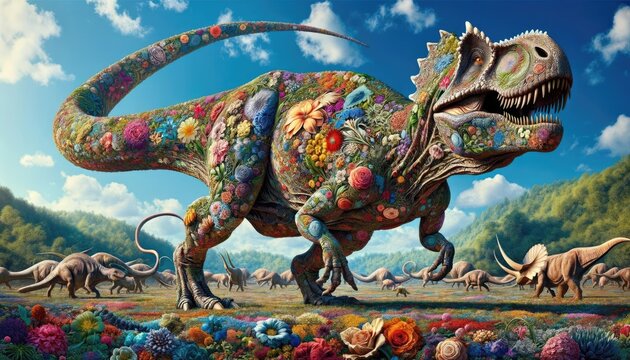 Floral Dinosaur in Prehistoric Scene