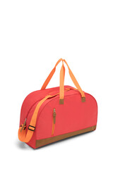 pink color blank outdoor trendy fun sports custom nylon cross body shoulder strap bag duffle gym travel bags isolated on white background. mock-up.