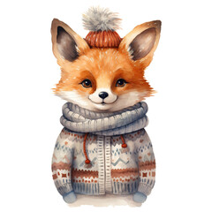 cute fox wearing a sweater. AI generated image