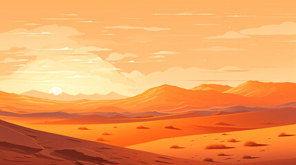 2D flat vector of sahara desert during afternoon. The scorching sunlight makes the desert atmosphere very hot.
