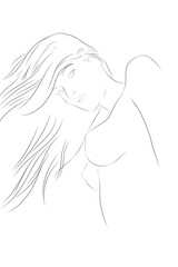 a simple sketch of a woman with long hair