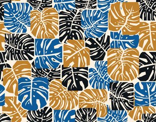 Abstract geometric monstera leaves seamless pattern. Matisse art inspired botanical background. Modern summer illustration © MSNTY_STUDIOX