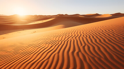Fototapeta na wymiar Golden hour sunlight casting long shadows on a sandy desert dune.