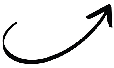 Curved right thin arrow for business plan, presentation and education. Sign, Symbol, Hand drawn arrow collection. Element.