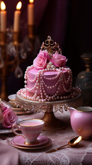 Obraz na płótnie Canvas Royal dessert delicious, celebration, birthday, bakery with flowers