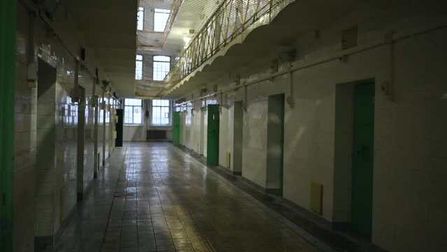 Closed Jail in Lithuania, Vilnius. The Oldest Prison in Lithuania and East of Europe Lukiskes. Interior with walls.
