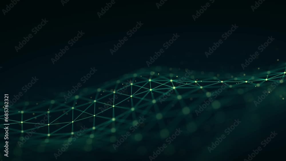 Fototapete abstract green technology wave with dots and lines. flow of particles. big data transfer visualizati