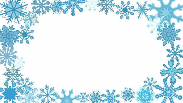 cartoon snowflakes christmas winter frame animation - snow border loop background with alpha channel