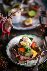Jellied tongue with vegetables and horseradish.style rustic.