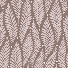 Isolated drawing of tropical fern leaves. Simple Linear minimalist boho. Seamless vector pattern