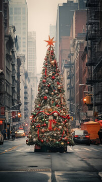 big xmas tree in the middle of the street