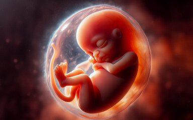 Fetus in the womb of the mother in the uterine sac 3 months gestation before giving birth