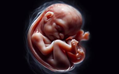 Naklejka premium Fetus in the womb of the mother in the uterine sac 3 months gestation before giving birth