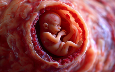 Fetus in the womb of the mother in the uterine sac 3 months gestation before giving birth - obrazy, fototapety, plakaty