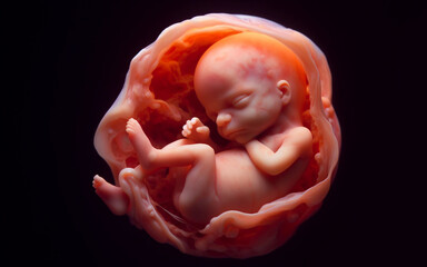 Fetus in the womb of the mother in the uterine sac 3 months gestation before giving birth - obrazy, fototapety, plakaty