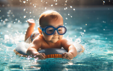 Young child playing in the pool The concept of giving birth in water