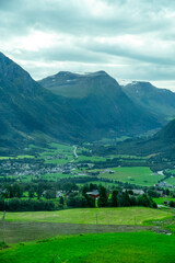 Vertical realistic view of northern fjords of Lofoten
