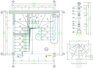 Vector sketch illustration of stair structure construction design with detailed interior depiction