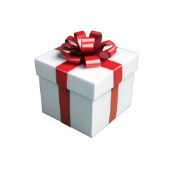 White gift box with red ribbon bow, isolated on transparent background