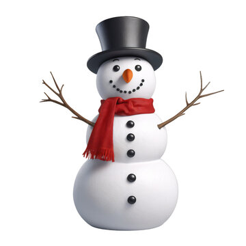 Snowman with his top hat isolated on transparent background 