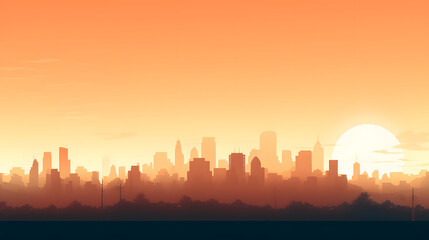 Fototapeta na wymiar Silhouette of a city skyline against a gradient sunset, creating a minimalist landscape.