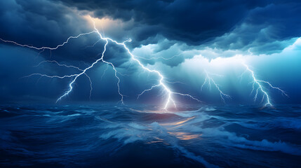 Spectacular lightning storm over an open ocean.