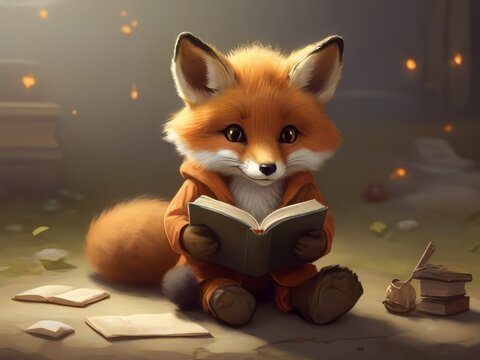 Peque&ntilde;o zorro leyendo un libro