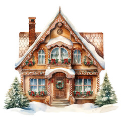 gingerbread house with pine decoration. AI generated image