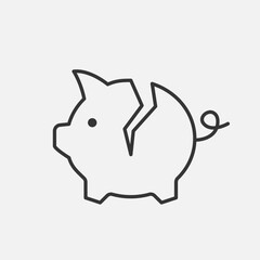 Piggy bank broken line icon.Global crisis, finance problem. Shortage, deficiency concept. Vector