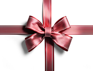 Red bow with white lines, Christmas decoration with transparent background and shadow
