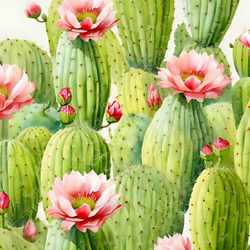 Seamless watercolor painting of cactus background