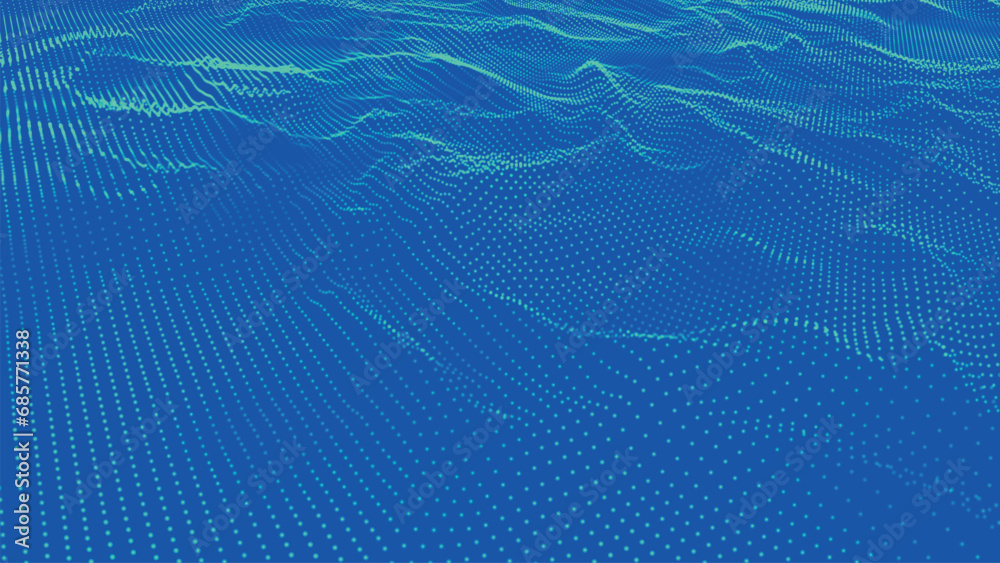 Poster wave of particles. futuristic dots pattern on dark background. big data digital code. technology or 