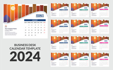 2024 Desk Calendar Design Template, Business Calendar illustration vector. Colorful.