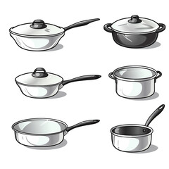 set of modern saucepans on white background in vector style - obrazy, fototapety, plakaty