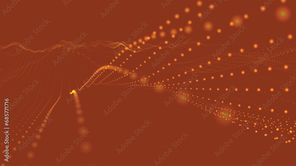 Poster wave of particles. futuristic dots pattern on dark background. big data digital code. technology or 
