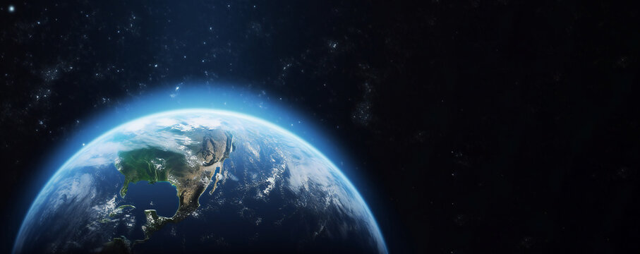 High resolution view of planet Earth. World globe from space showing relief and clouds.