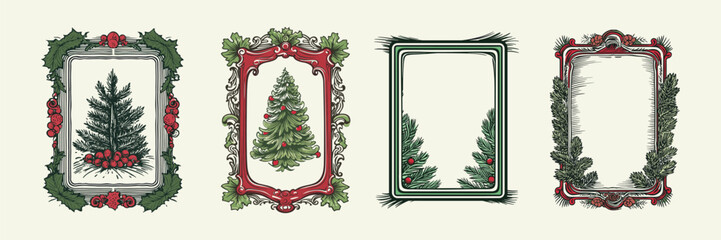 Naklejka na ściany i meble Christmas ornament frame, Christmas background and frame with copy space and greetings
