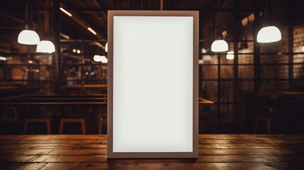 Generative AI, poster mock up for logo design, brand presentation, aesthetic muted neutral colors, on blurred night bar or restaurant background