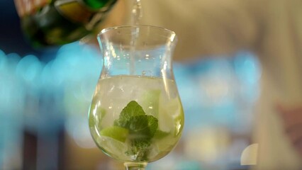 Fresh lemonade in a mint cocktail bar scene