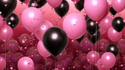 The pink and black balloons create a festive atmosphere, a celebration of joy and happiness