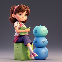 3d model a girl is reading a book and sitting on cubes